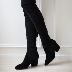 GOODNIGHT MACAROON 'ELLIS' BLACK CLASSIC OVER THE KNEE SUEDE LEATHER BOOTS